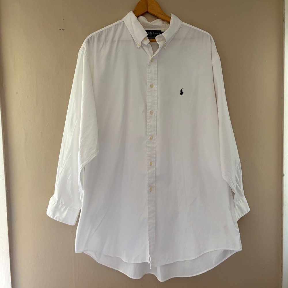 Ralph Lauren Mens Yarmouth Cotton Oxford Dress Shirt  17.5 32/33 White Preppy